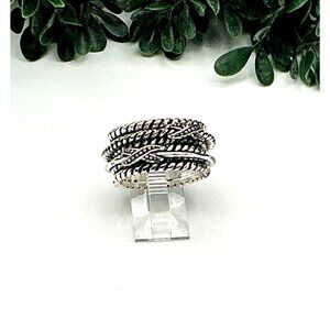 Silver Tone Stacking Rope and Crisscross Band Ring Set by Premier Design